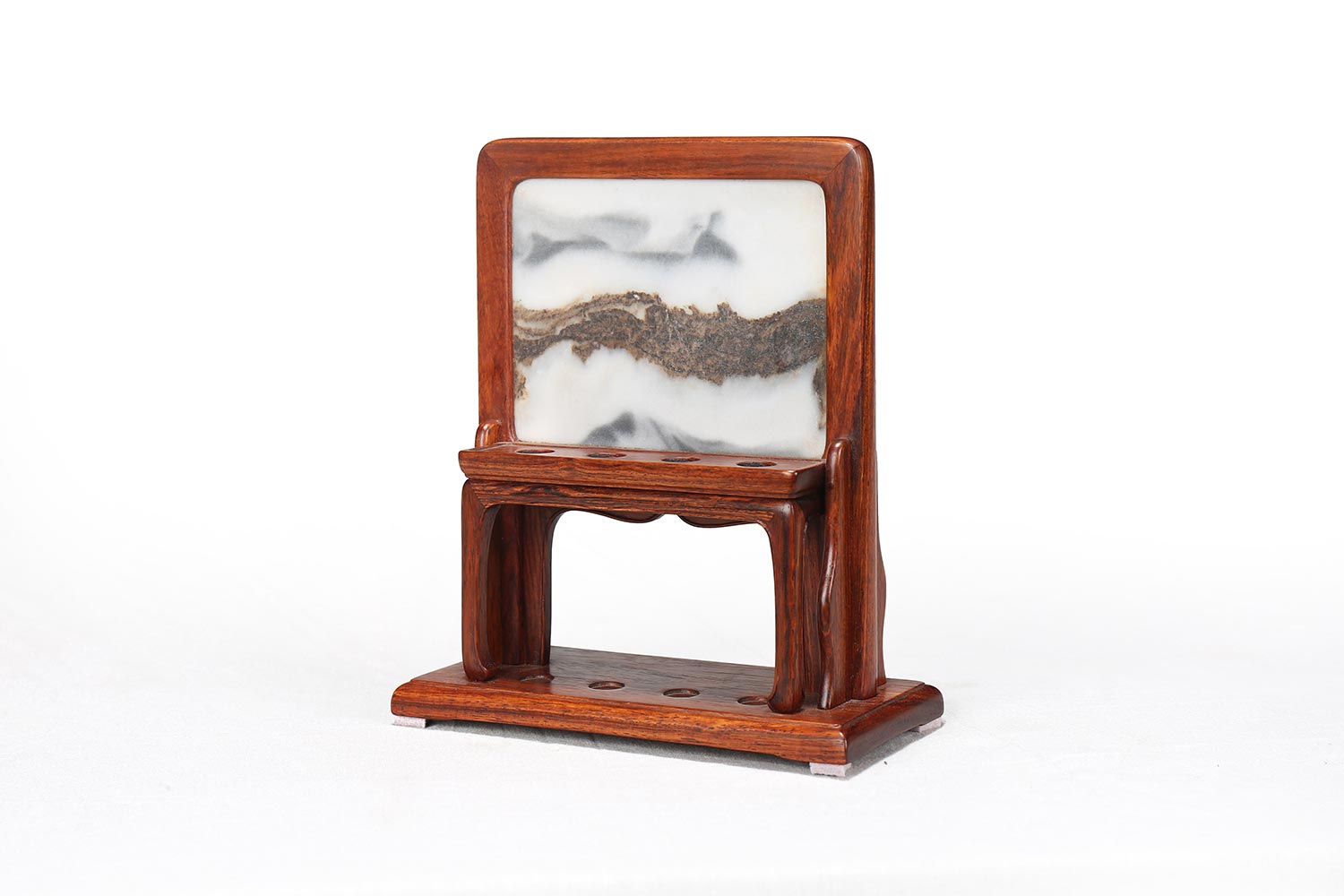 越南黄花梨镶理石砚屏